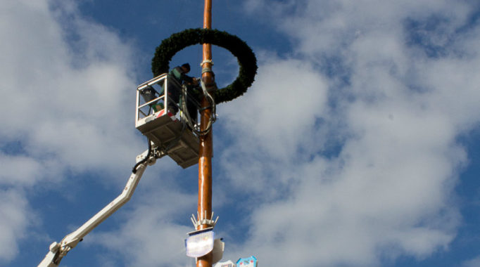 Maibaum schmückt den Unteren Markt